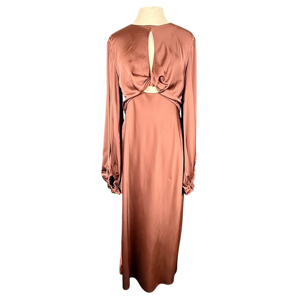 Significant Other Demi Backless Long Sleeve Satin Revolve Evening Gown Brown 12